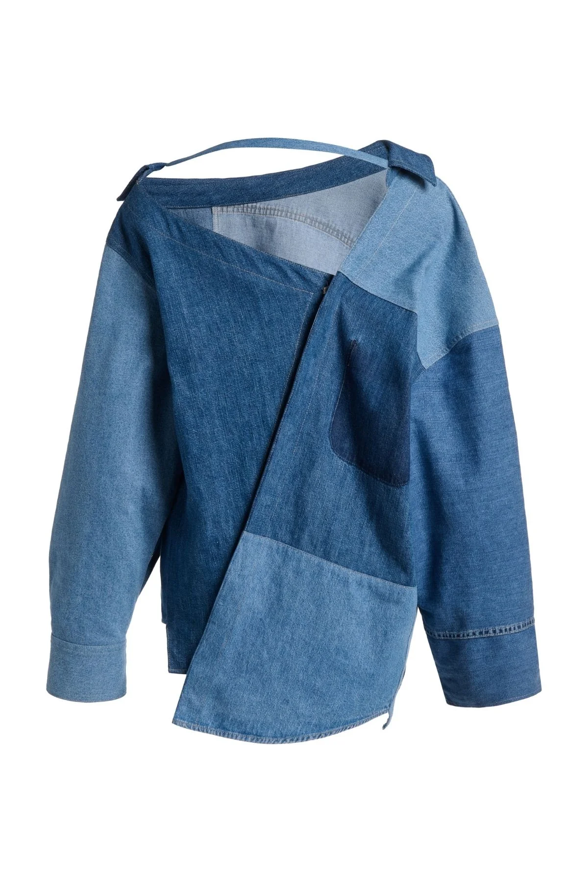 A.W.A.K.E. Mode Off Shoulder Denim Shirt - Blue