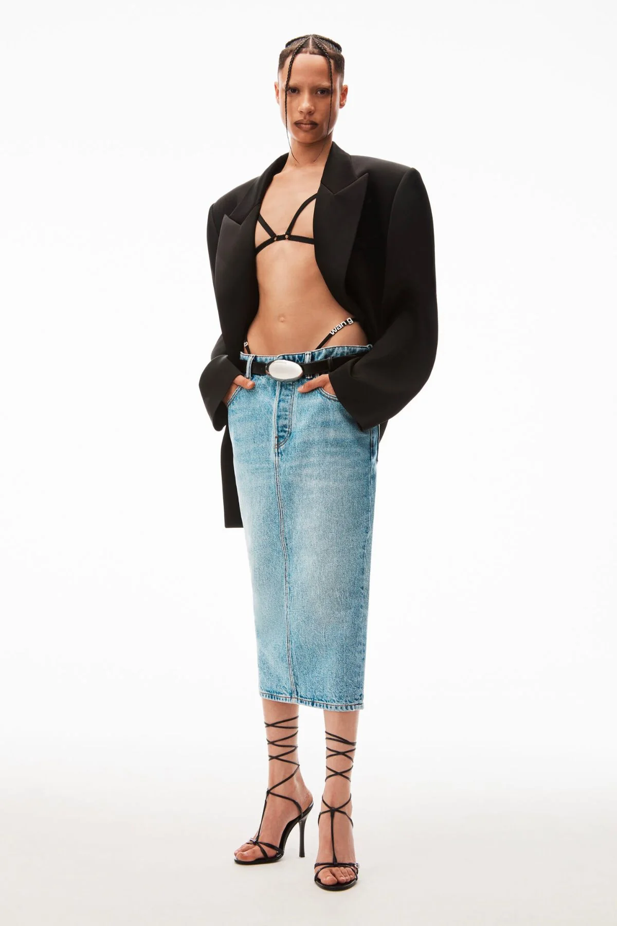 Alexander Wang Diamante Bikini Strap Denim Midi Skirt - Vintage Faded Indigo - Image 2