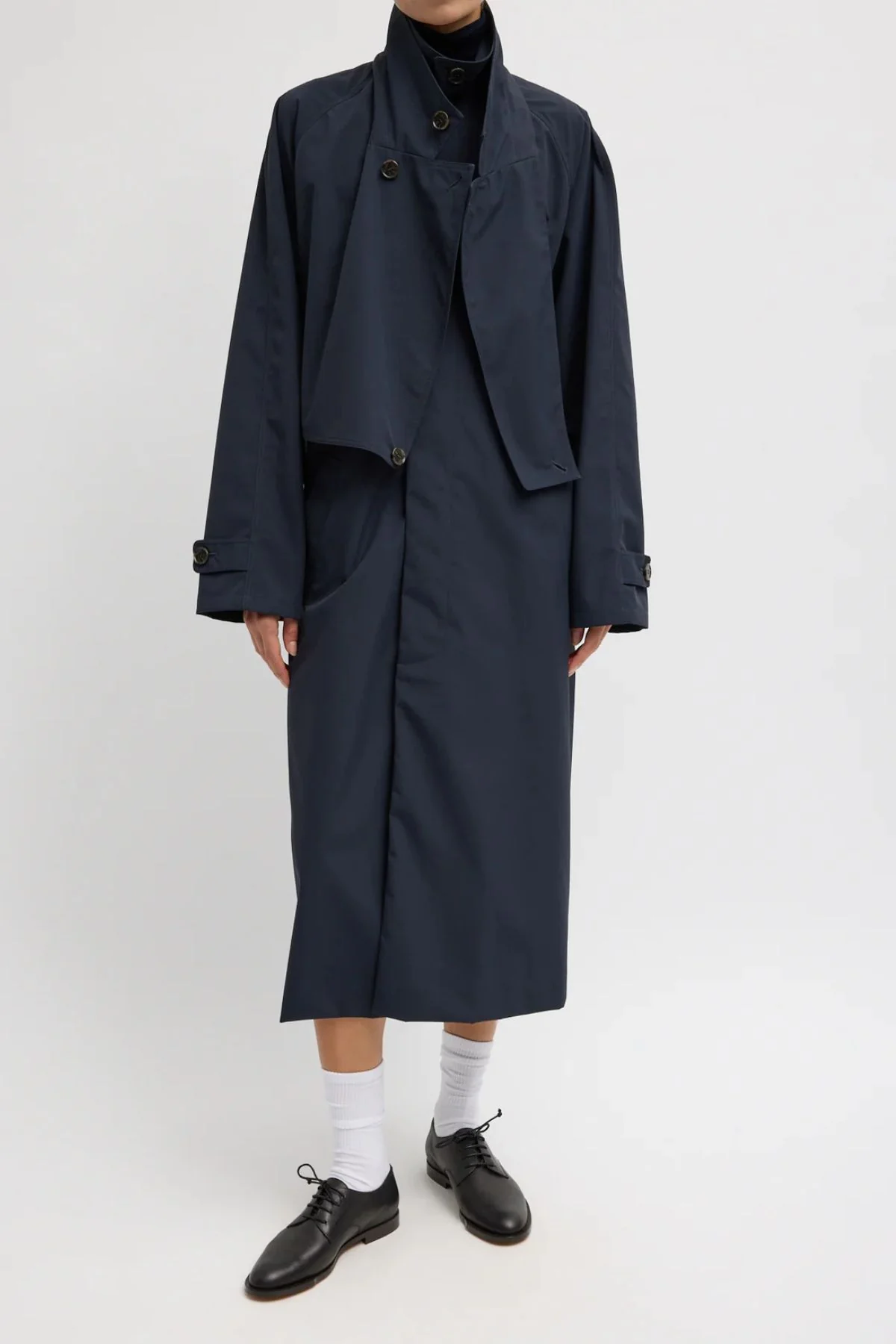 Tibi Double Collar Frank Trench - Navy
