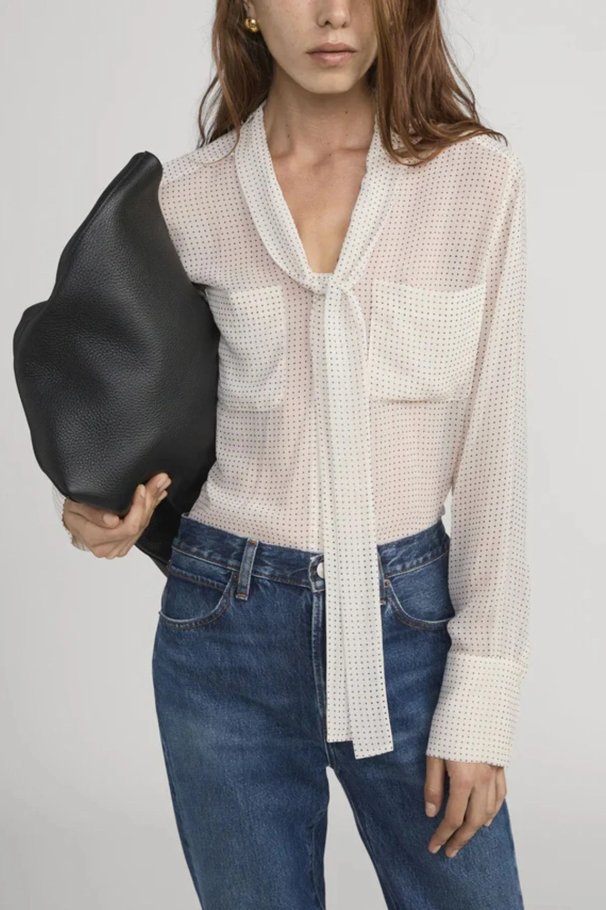 Frame Denim The Polka Dot Tie Blouse - Ecru Multi - Image 2