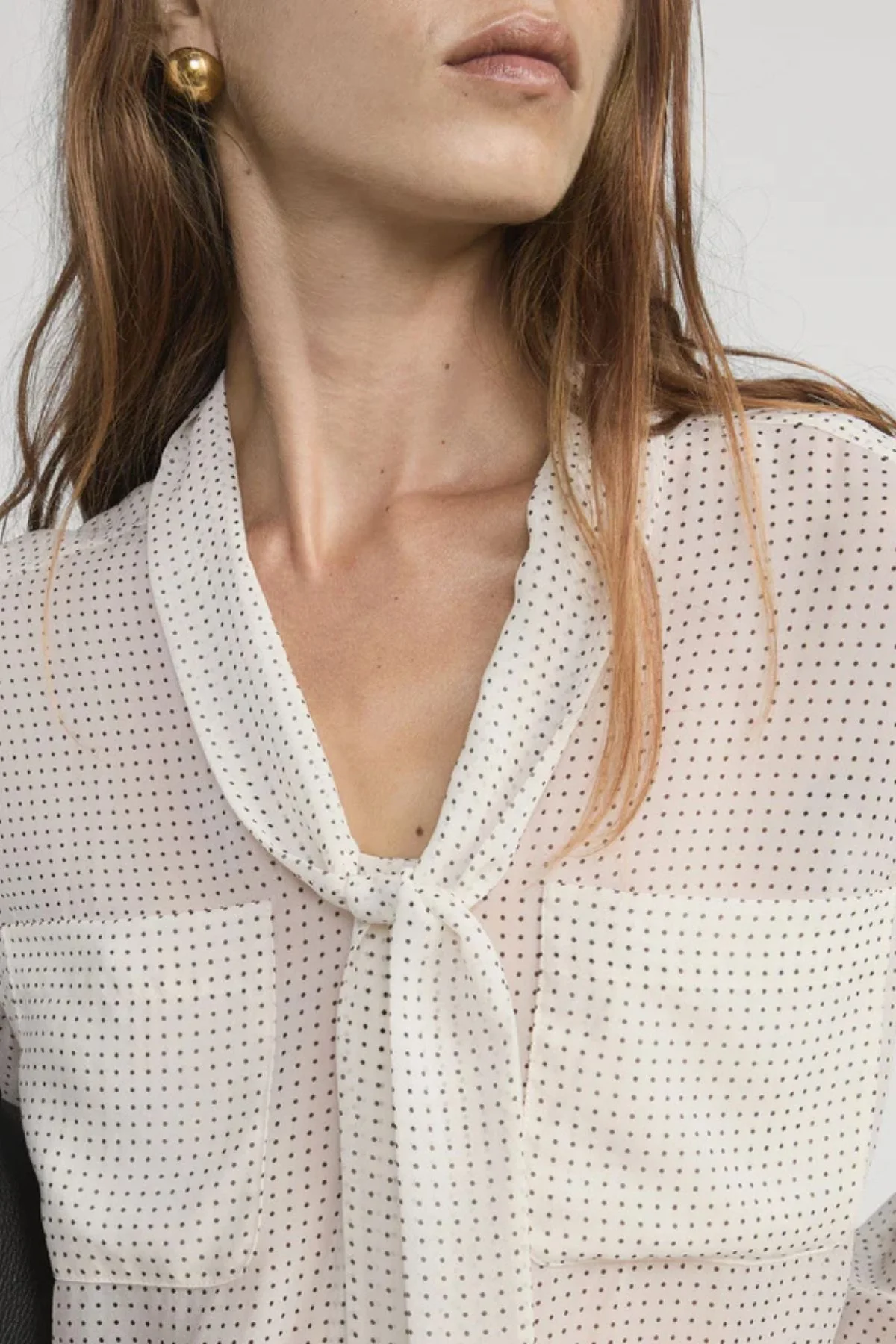 Frame Denim The Polka Dot Tie Blouse - Ecru Multi - Image 4