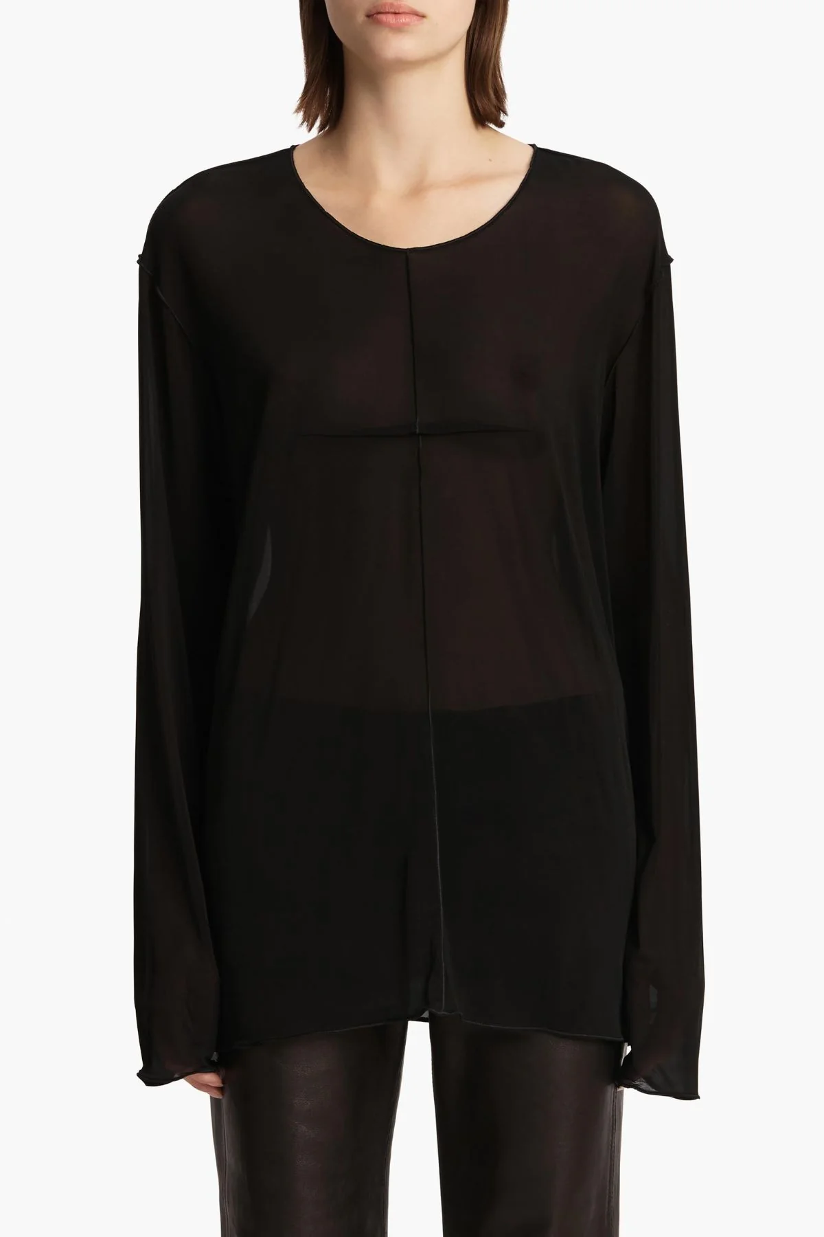 KHAITE Kit Top Sheer Long Sleeve Lightweight Stretch - Black - Image 4