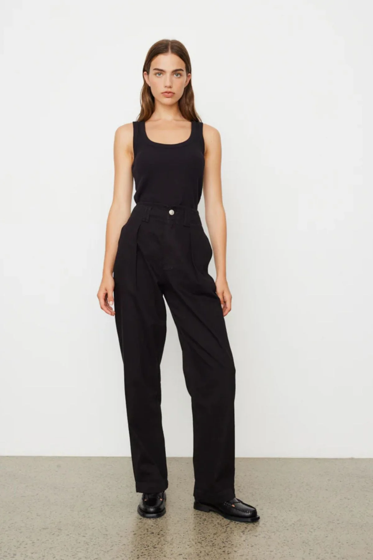 Rag & Bone High Rise Pleated Denim Trouser Black