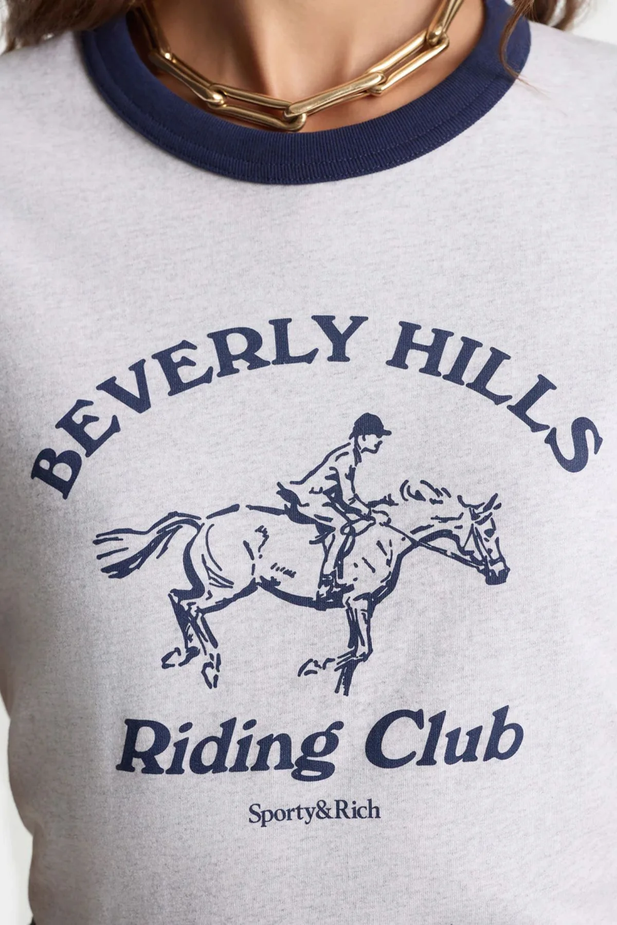 Sporty & Rich Riding Club Ringer Tee - Heather/ Navy - Image 4