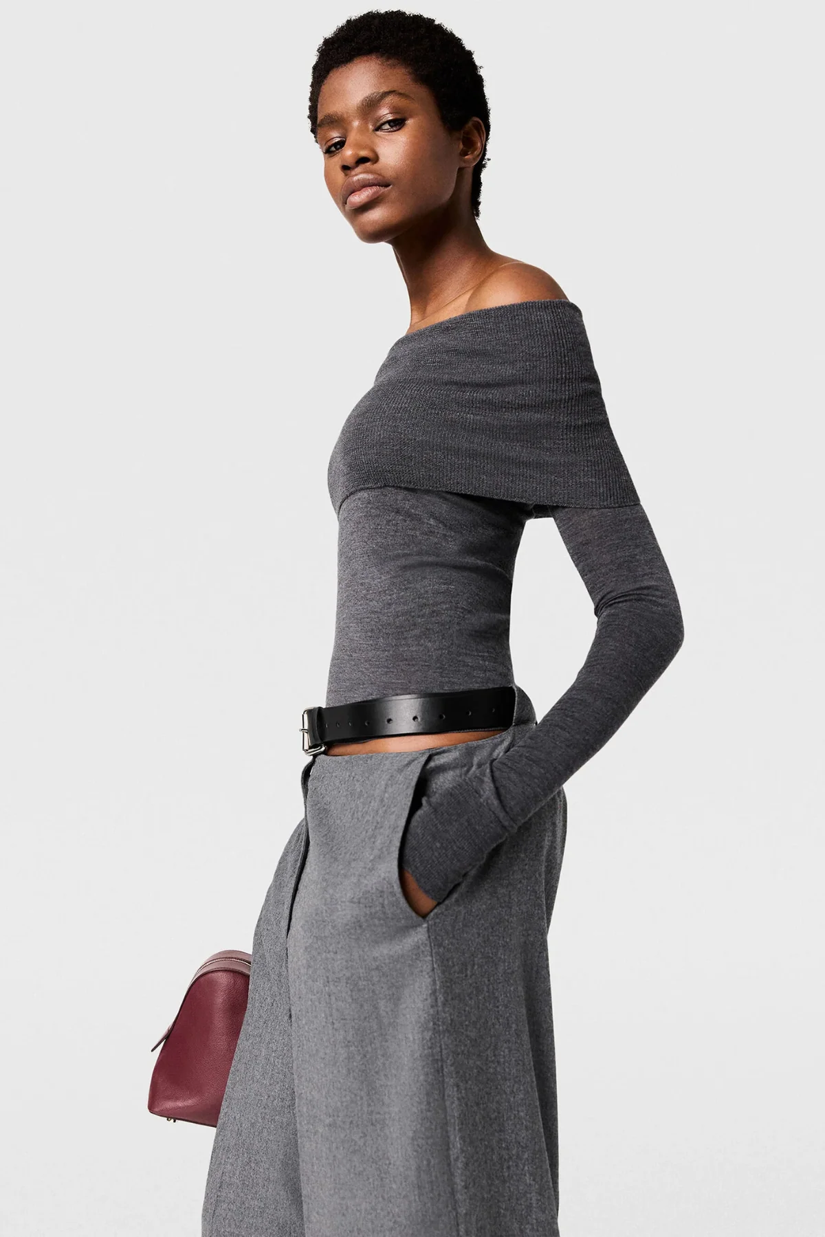 Stella McCartney Off Shoulder Knit - Dark Grey Mel - Image 2