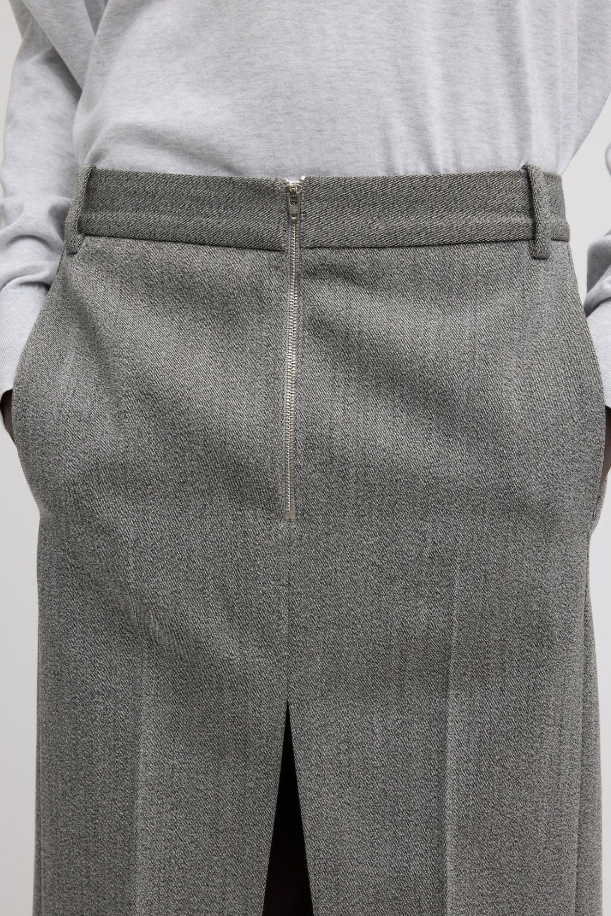 PRE ORDER Tibi Zip Front Midi Trouser Skirt - Grey Multi - Image 2