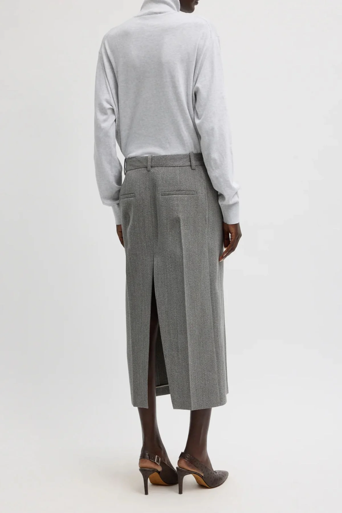 PRE ORDER Tibi Zip Front Midi Trouser Skirt - Grey Multi - Image 4