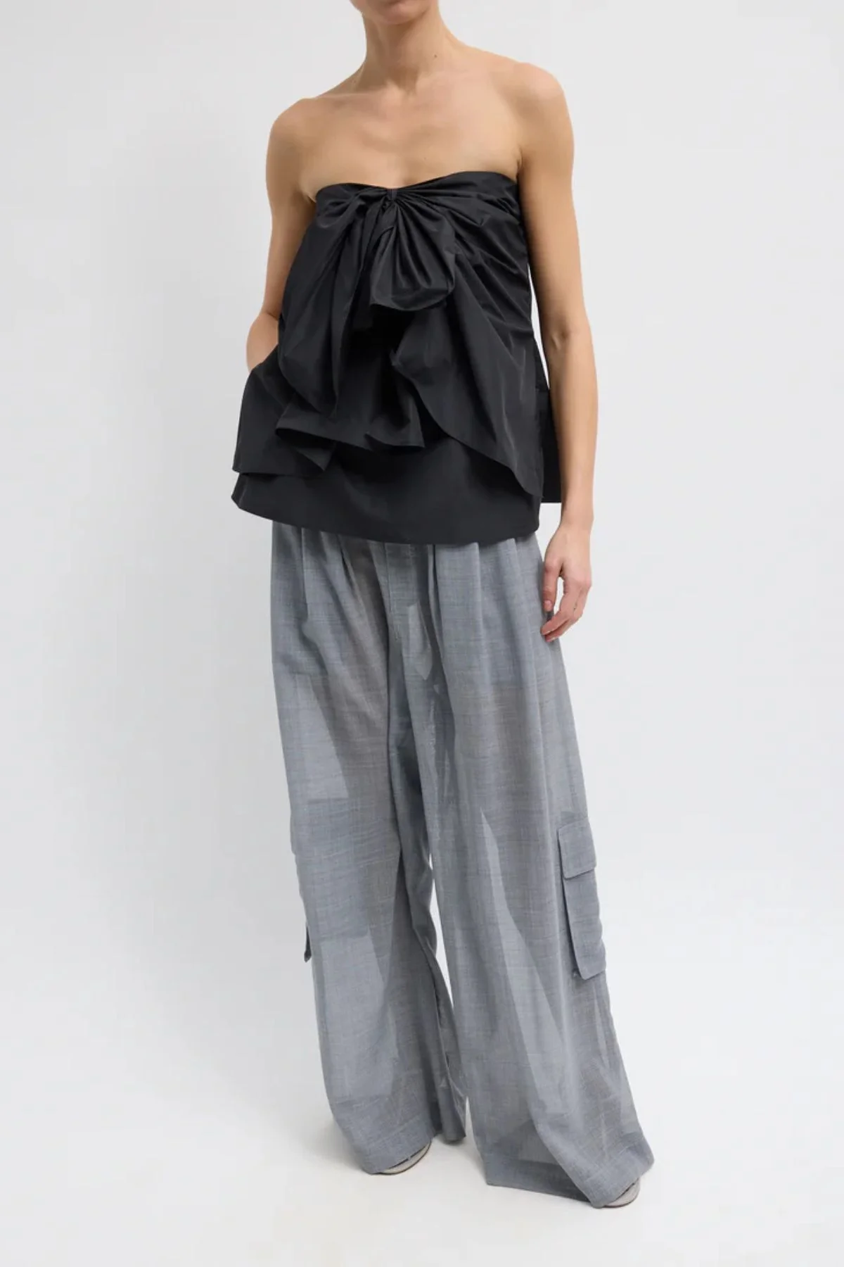 Tibi Italian Sporty Nylon Strapless Top - Black