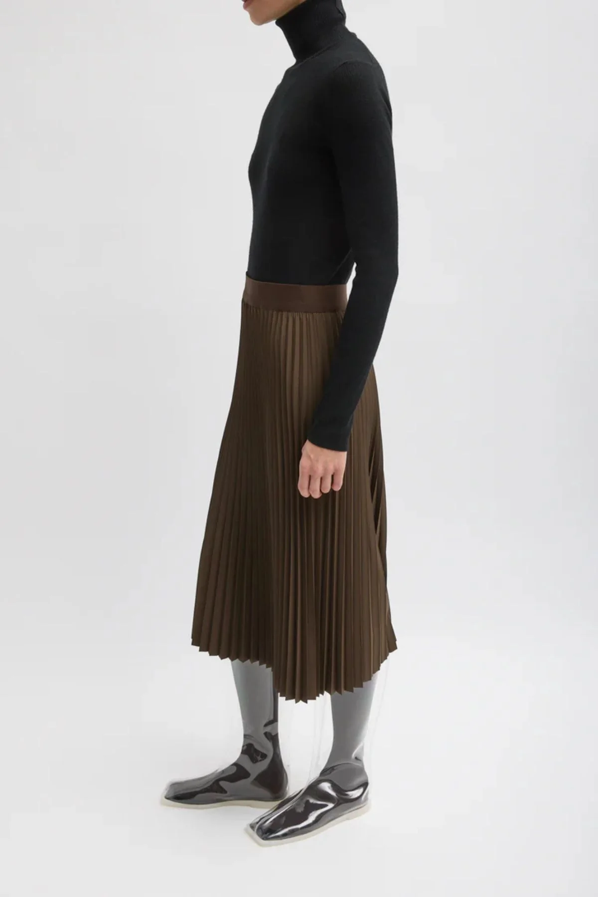 Tibi Nylon Pleating Sunray Pull On Skirt - Brown - Image 2