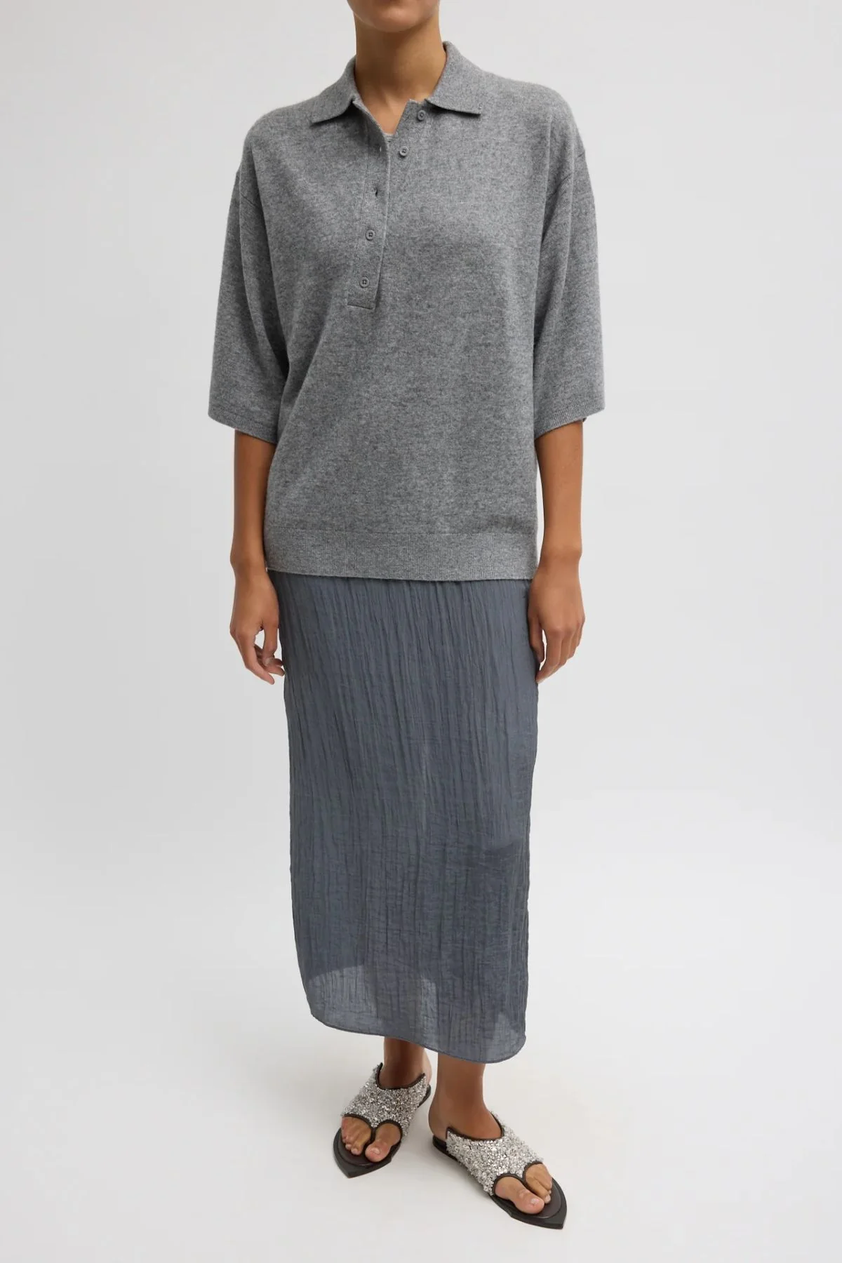 Tibi Washable Cashmere Easy T Polo - Grey