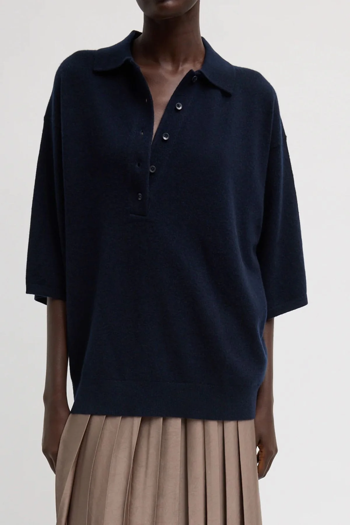 Tibi Washable Cashmere Easy T Polo - Navy - Image 5