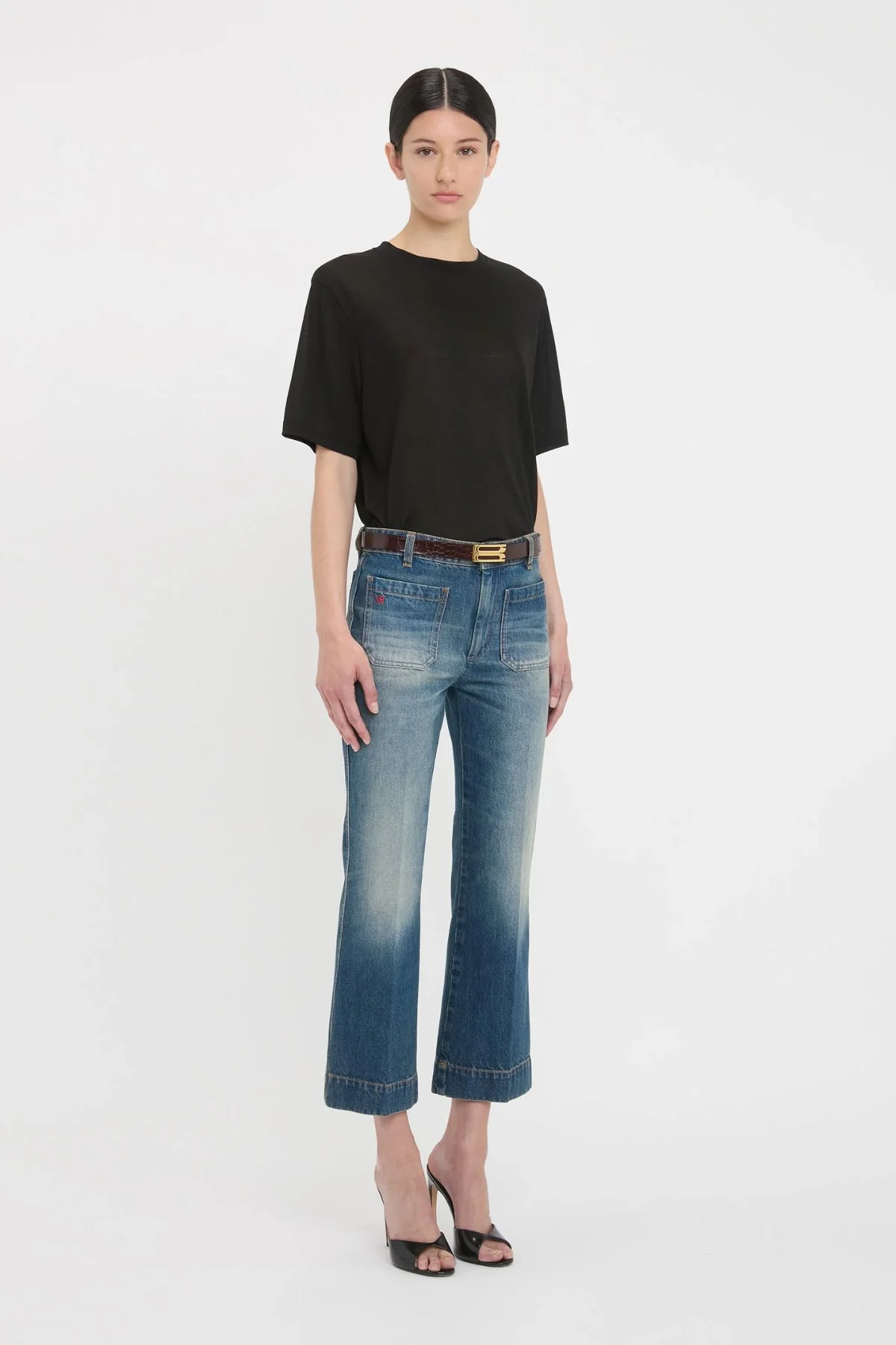 Victoria Beckham Classic Cotton Crepe T-Shirt - Black - Image 4
